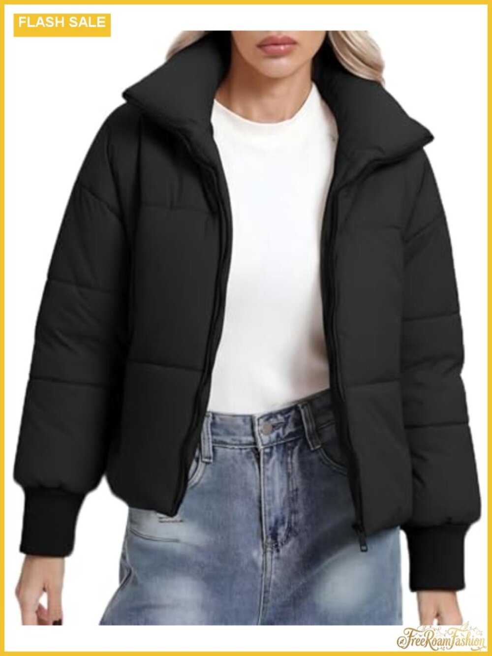 Women's Winter Puffer Jacket Short Cropped Quilted Zip Up Coat